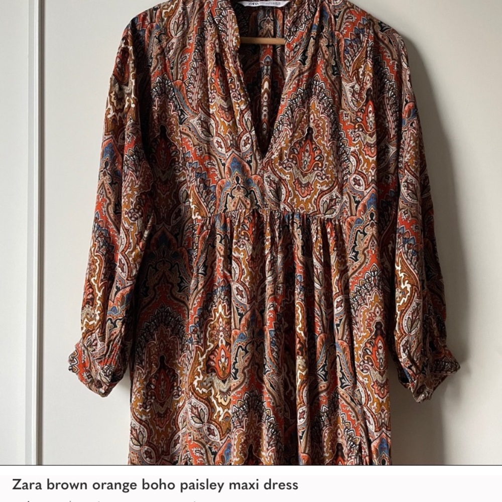 Zara brown orange boho paisley maxi dress